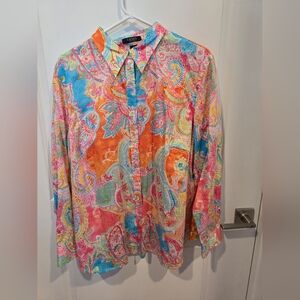 Chaps Multicolor Paisley Button-Down Shirt - Orange, Pink, Blue